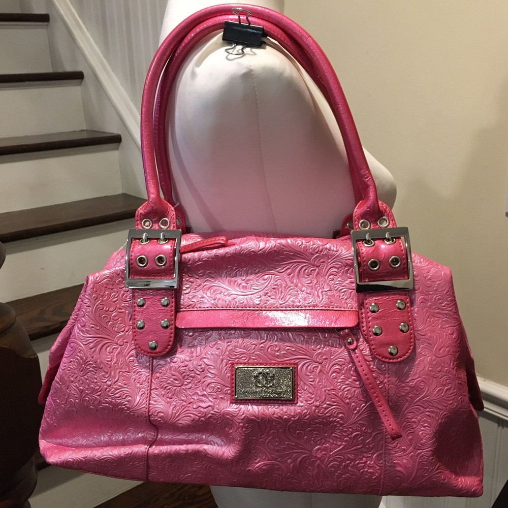 SHARIF 1827 Paisley Pink Shoulder Bag Adjustable Handle Sides